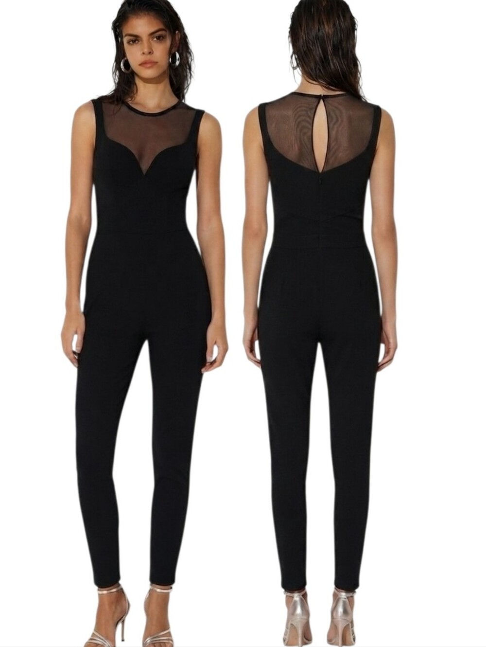 REISS Essen Sheer Illusion Tailored Black Jumpsuit - Size 8